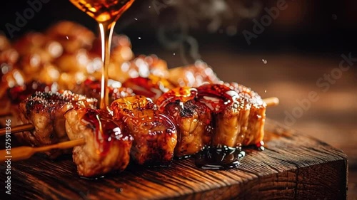 grilled yakitori skewers with tare sauce dripping