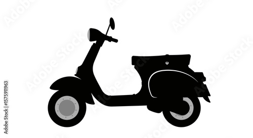 Silhouette of a Classic Black Motor Scooter with Distinctive Design Elements