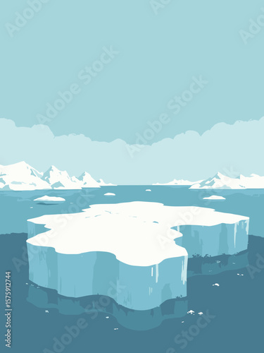 Antarctica Ice Shelf, Antarctica – vast icy plain with wind-sculpted snow, ice blue, snow white, and polar sky