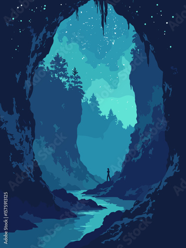 Waitomo Glowworm Caves, New Zealand – glowing cave ceiling in midnight blue, neon teal, cave black, and starry glow