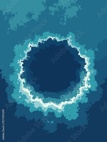 Great Blue Hole, Belize – marine sinkhole from above in navy blue, reef aqua, and deep ocean shadows