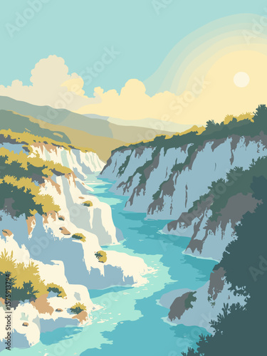 Pamukkale Terraces, Turkey – cascading white travertine pools glowing under warm sunlight with sky blue water, moss green terraces, and golden highlights