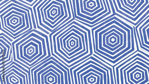 Pattern of concentric blue hexagons on white background creating a geometric design effect surface