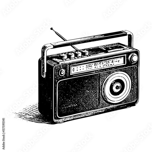 retro radio sketch engraving black and white outline. Scratch board imitation. illustrated in vintage line art style on a white background.