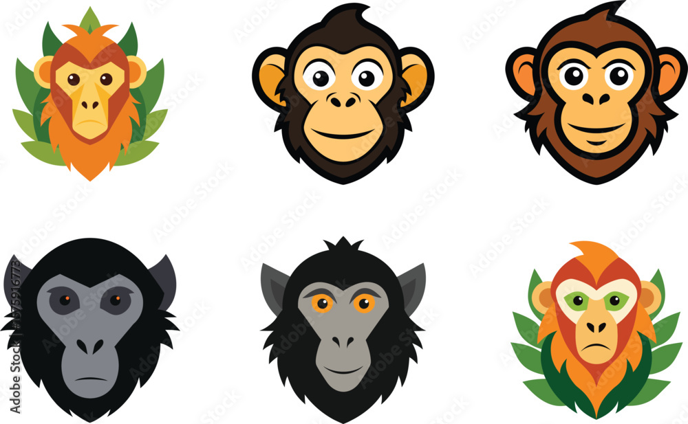 Fototapeta premium Macaque Head Color Vector Illustration