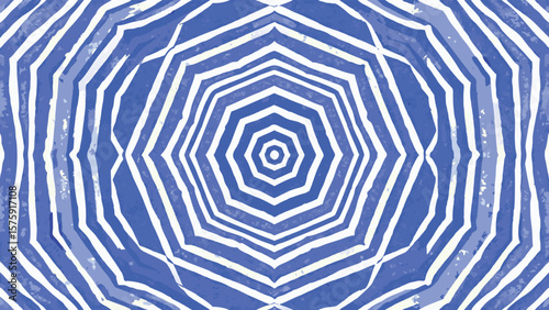 Blue and white abstract kaleidoscope pattern with geometric shapes and radial symmetry design element
