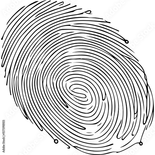 Black and white fingerprint illustration on white background  