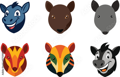 Tapir Head Color Vector Illustration