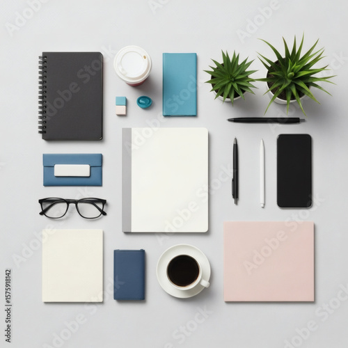 Modern Flat Lay Items Background – Clean and Minimal Workspace Composition