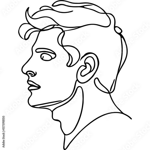 Continuous line drawing of a young man's profile in minimalist style  