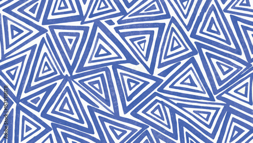 A hand drawn pattern of nested blue triangles creating a geometric abstract design with white background