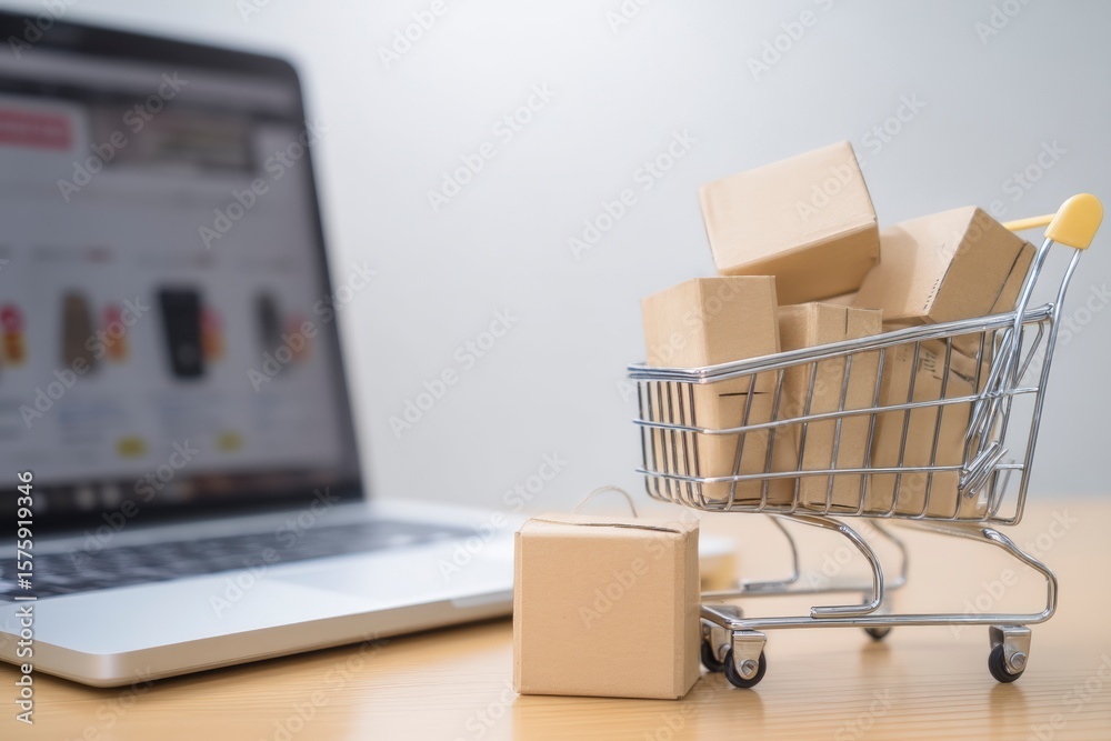 Fototapeta premium Efficient e-commerce logistics: streamlined online shopping with fast delivery packaging, secure shipping solutions, reliable order fulfillment for seamless customer experience.