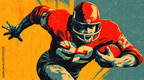 American Football Player in Action: A dynamic illustration of an American football player in full stride, showcasing determination and athleticism.