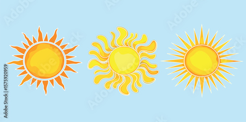 Watercolor vector round sun shapes, spiked crowns, sunburst. Rising sun, sunset, dawn illustrations bundle. Orange red yellow watercolour stains circles, fire flaming frames. 