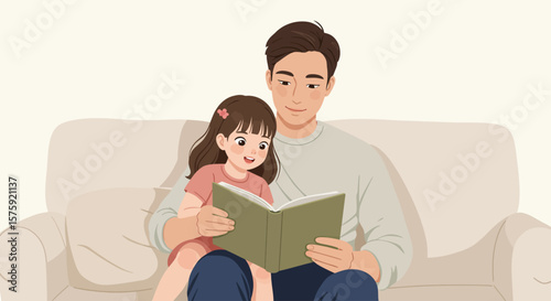 Cozy Reading Time: A tender moment captured as a father and daughter bond over a story, creating a heartwarming scene of love and learning.