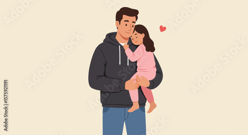A Father's Embrace: Tender illustration captures a father's gentle hug for his daughter, radiating love, security, and the irreplaceable bond between parent and child.