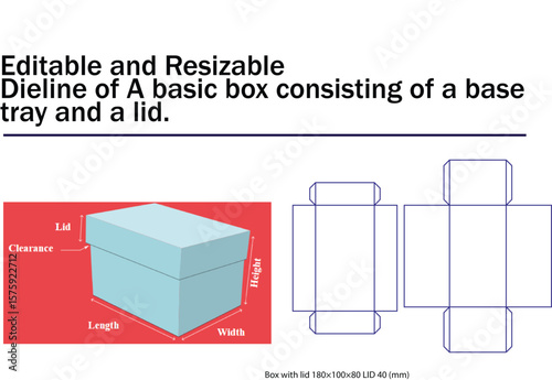 Light blue box with lid and dieline packaging template