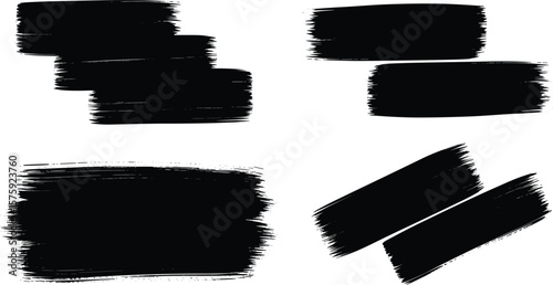 Linocut, relief printing horizontal layered rectangle grungy textures set. Black and white artistic linocutting text backgrounds, uneven edge. Paint roller stains collection, textured 