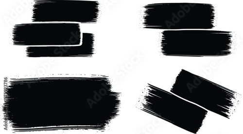 Linocut, relief printing horizontal layered rectangle grungy textures set. Black and white artistic linocutting text backgrounds, uneven edge. Paint roller stains collection, textured 