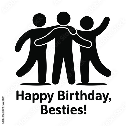 Three friends celebrating happy birthday besties silhouette