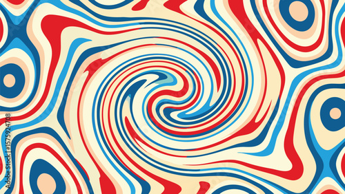 Abstract swirl pattern with red blue and cream colors creating a hypnotic visual effect artful design
