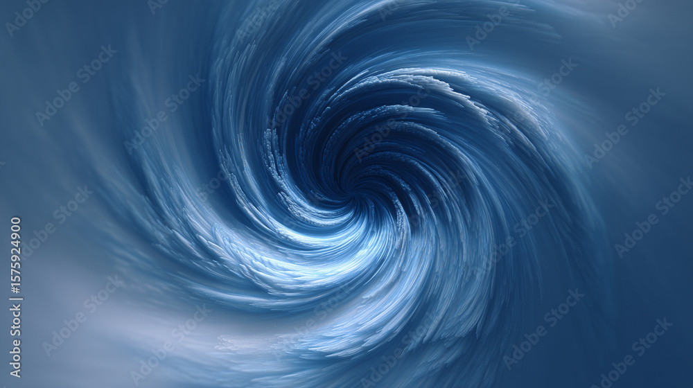 Fototapeta premium A vortex is swirling fluid spinning around a center, forming spirals, like draining water or tornadoes, pulling objects inward.