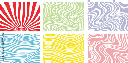 Distorted deformed lines vector striped backgrounds half page banners set. Fluid curved wiggling doodle uneven hand drawn wavy organic stripes waves. Funky ornaments groovy 