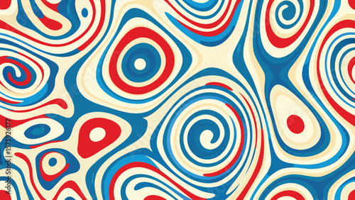 Abstract swirl pattern with red white and blue colors creating a dynamic and vibrant design effect