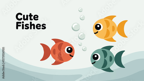 Sea fish vector cartoon icon. Tropical ocean underwater wildlife animal set. 