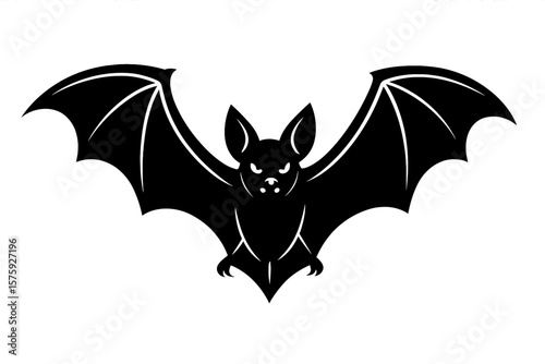 Bat silhouette vector illustration. Halloween scary spooky horror symbol. Gothic night creature icon. Flying nocturnal animal monster. Black and white vampire tattoo design graphic.