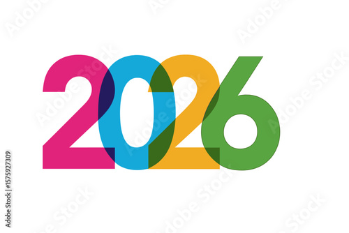 Vibrant 2026 Overlapping Numbers Design for New Year Celebrations, Colorful Vector Illustration for Poster, Banner, Website, Calendar, Modern Transparent PNG