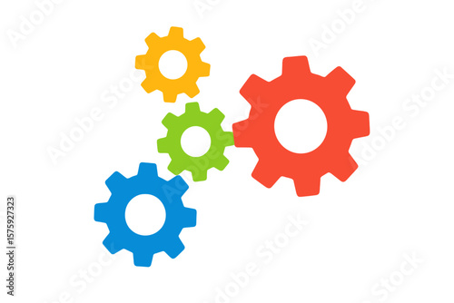 Colorful Interlocking Gears Vector Illustration. Teamwork, Collaboration, Engineering, Technology, Process Concept. Multicolored Cogwheels, Mechanical Parts, Isolated Transparent PNG Design
