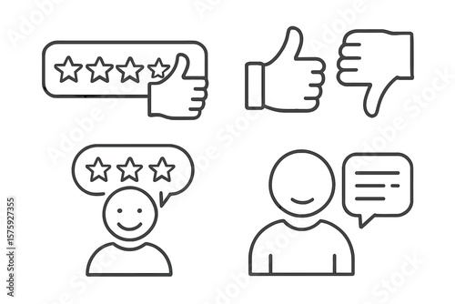 Customer satisfaction icons. Feedback, review and rating concept. Thumbs up, thumbs down, like and dislike. User experience and opinion poll symbols for web and mobile app.