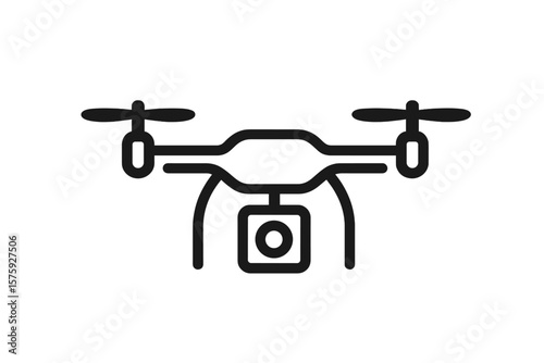 Drone Icon Vector Illustration. Modern Quadcopter with Camera. Simple Line Art UAV Symbol. Aerial Photography, Surveillance, Technology, Remote Control, Flying Robot, Transparent Background