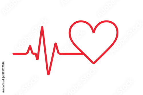 Heartbeat line with heart shape. Love symbol. Pulse and heart rhythm concept. Red cardiogram for healthcare and medical design. One line vector icon. Cardiology illustration.
