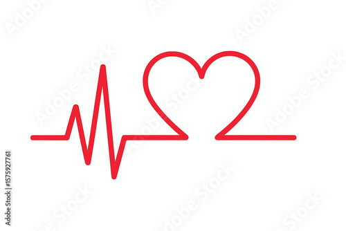 Heartbeat one continuous line with love heart shape. EKG cardiogram pulse. Red heart symbol for healthcare, medical design, and cardiology. Vector illustration health concept.