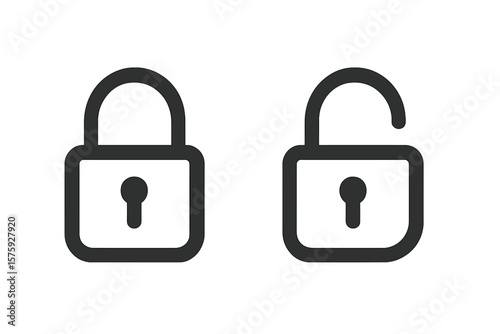 Padlock Icons Set. Locked and Unlocked Symbols. Security, Privacy, Access Control. Flat Vector Illustration. App, Web, UI, UX Design. Black Outline. Isolated on White Background