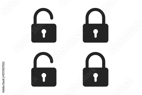 Padlock Security Icon Set. Locked and Unlocked Padlock Symbols. Privacy and Access Control. Flat Vector Illustration for App, UI, UX, Website, Secure Login, Data Protection