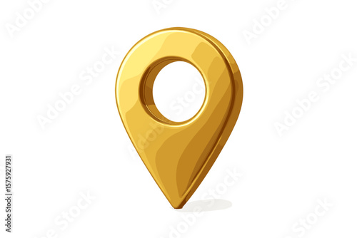 Golden 3D Location Pin Icon, GPS Marker Symbol, Navigation Pointer, Map Tag, Geolocation Vector, Modern Glossy Design, Transparent Background, Travel and Technology Concept