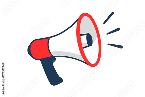 Megaphone loudspeaker speaker bullhorn alert. Flat vector illustration. Marketing announcement, public address, business promotion, communication, advertising concept. Isolated transparent background.