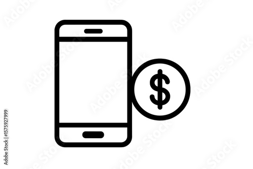 Mobile payment icon, smartphone with dollar sign, digital wallet, online banking, money transfer, finance technology, cashless transaction, mobile banking, fintech vector illustration