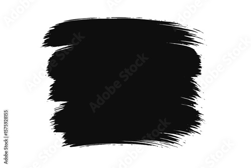 Black Paint Brush Stroke Grunge Rectangle. Hand Drawn Ink Brushstroke Frame. Abstract Artistic Texture. Isolated Vector Shape. Graphic Design Element. Creative Banner Background Template.