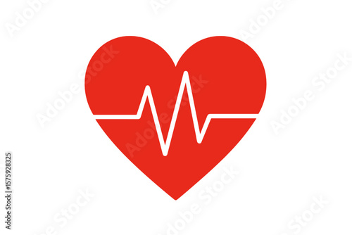 Red Heart Shape with Electrocardiogram Pulse Line. Medical Health Care Symbol. Heartbeat Monitor. Cardiology Icon. Love and Life Concept. Vector Illustration. Isolated on White Background