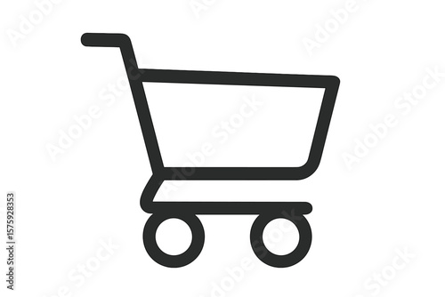 Shopping Cart Icon Vector. Minimalist Shopping Cart Symbol. E-commerce, Online Store, Retail, Buy Now, Checkout, Basket, Black Outline, Simple Line Art, Transparent Background, App Web UI