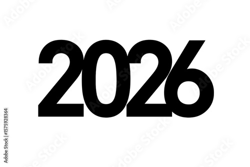 Bold 2026 New Year Typography, Overlapping Black Numbers, Modern Minimalist Vector for Website, Poster, Banner, Calendar, Graphic Design Element
