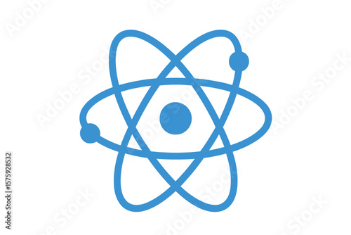 Atomic Structure Icon. Atom Symbol. Science Concept. Physics Chemistry Education. Electron Orbit. Nuclear Energy. Molecular Model. Scientific Research. Blue Outline Isolated Vector Illustration