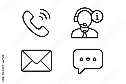 Contact us icon set in thin line style. Communication symbols for web and mobile app. Customer service, support, helpdesk, call center, email, chat vector illustration.