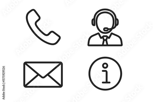 Contact us vector icon set. Line style communication symbols for web and mobile app design. Customer service, support, call center, email, phone and information signs.