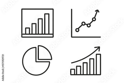 Chart and graph icons set. Business data analysis, financial report, and statistics symbols. Thin line vector pictograms for infographic, presentation, web, and mobile app.