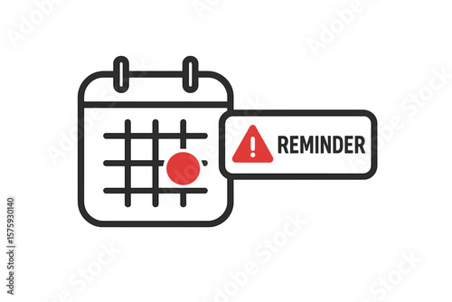 Calendar Reminder Notification Icon. Event Alert, Deadline, Appointment, Important Date, Daily Schedule, Business Planning, Task Management, Push Message, Time Organizer